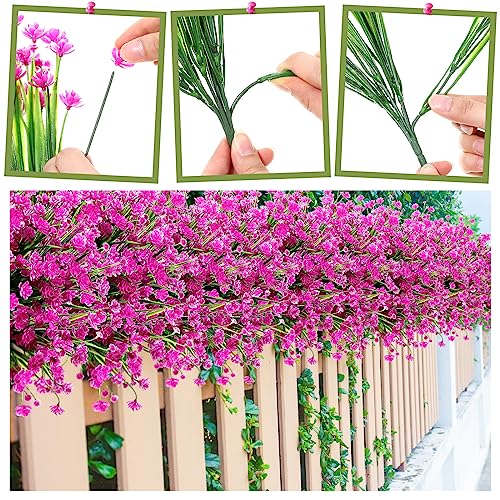 Hoteam 40 Bundles Outdoor Artificial Flowers Plants UV Resistant Outside Fake Flowers Plastic Plants Outdoor Spring Summer Seasons Decoration Shrubs Garden Porch (Purple Red) - color: Purple Red