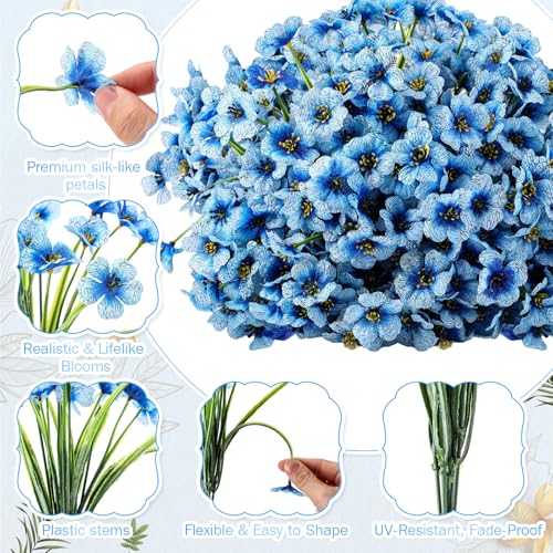 Lyrow 100 Bundles Violet Artificial Flowers, UV Resistant Faux Silk Flowers Outdoor, Fake Violet Bulk for Front Porch Hanging Garden Courtyard Farmhouse Home (Gradient Blue) - color: Gradient Blue