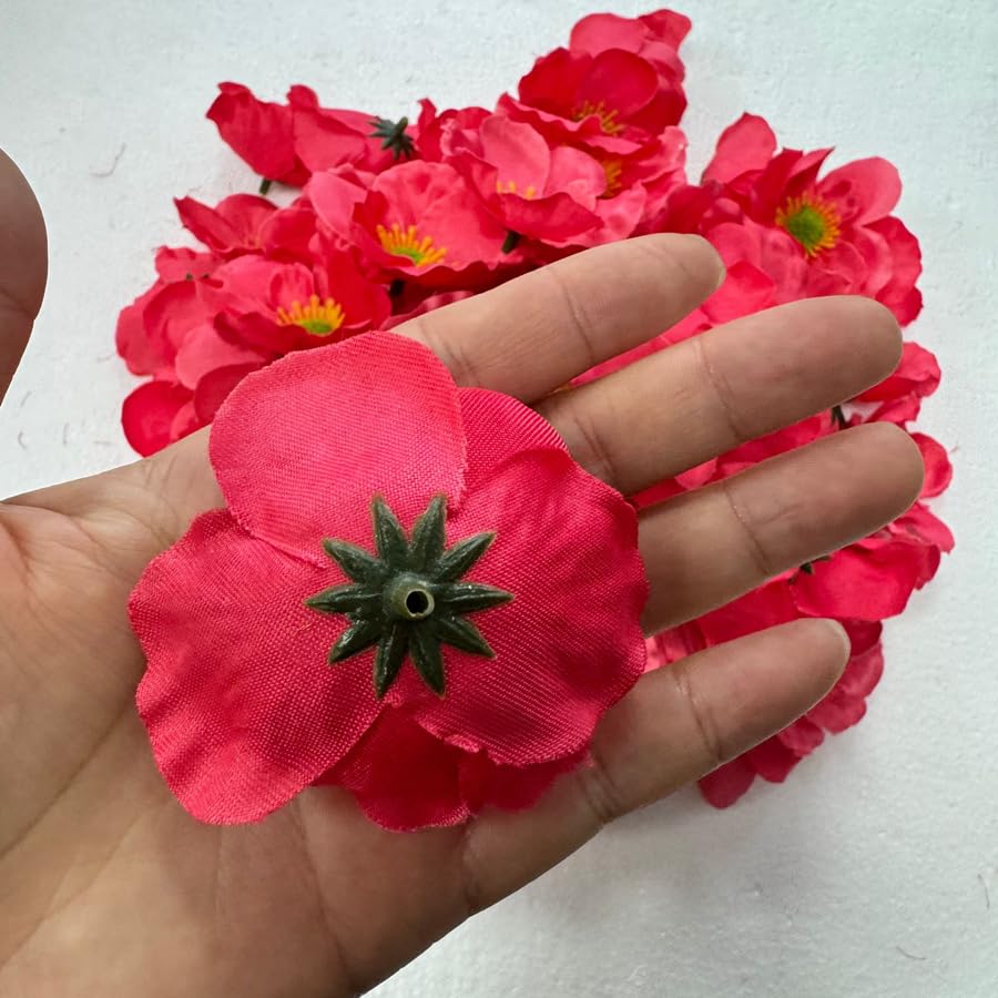 Rikyo 100 pcs Artificial Silk Poppy Anemone Flower Heads Autumn Fake Poppy Flower,Vase Fillers,Corsages for Wedding Decor,Nursery Wall,Archway Decor Wreath Garland Cake Ornaments (Red) - color: Red