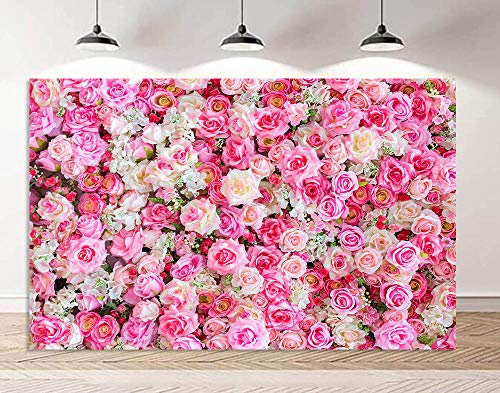 Pink Red Rose Flowers Theme Photography Backdrops 7x5ft Baby Shower Wedding Happy Birthday Day Photo Background Dessert Cake Table Decoration Supplies Studio Props Banner Vinyl