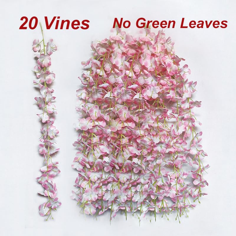 Wisteria Flower Vines Garland, Artificial Flower Strings, Fake Hanging Flowers, Silk Wisteria Garland Flowers, Flower Vine for Wedding Garden Decor （Peach - 20 Vines） - color: Peach - 20 Vines