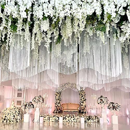 Wisteria Flower Vines Garland, Artificial Flower Strings, Fake Hanging Flowers, Silk Wisteria Garland Flowers, Flower Vine for Wedding Garden Decor (Pure White - 20 Vines) - color: Pure White - 20 Vines