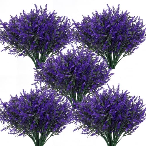 RECUTMS Artificial Fake Outdoor Plants Flowers for Spring Decoration, 36 Bundles Faux Plastic Plants Outdoor Flowers UV Resistant Realistic for Home Outside Planter Window Porch Patio Garden(Purple) - color: Purple, size: 36 Bundles