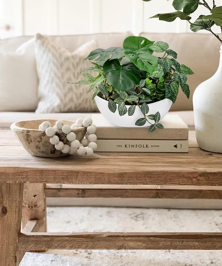 Fake Plants 11.8" Artificial Potted Plant Assorted Faux Plant in Pot Silk Plants Artificial Plants Indoor for Home Living Room Bedroom Bathroom Office Desk Table Centerpieces Shelf Greenery Decor - color: White Pot #2