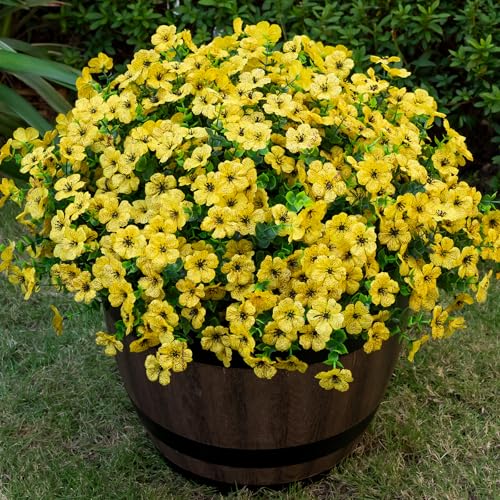 Lnoicy 20 Bundles Artificial Flowers for Outdoor Fake Plants for Spring Decoration,Faux Eucalyptus Flowers for Planter UV Resistant Lifelike for Home Porch Garden（Yellow） - color: Yellow