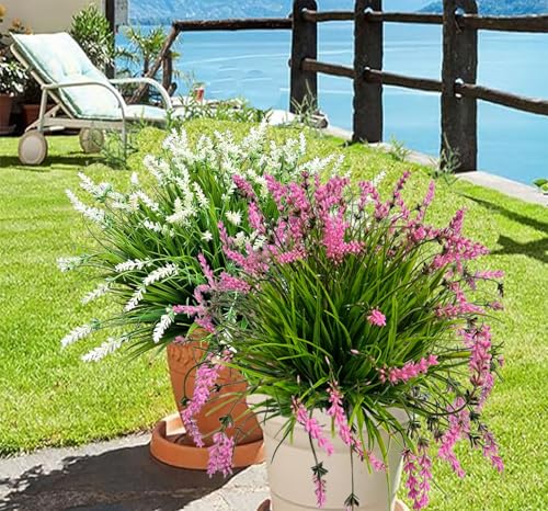 Outdoor Artificial Flowers, Outdoor Faux Plants UV Resistant hrubs,Faux Flower for Indoor Outdoor Planters Spring Summer Window Boxes Decoration (B-Pink, 12 PCS) - color: B-pink