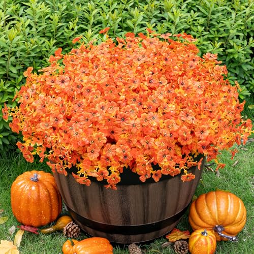 Lnoicy 20 Bundles Artificial Flowers for Outdoor,Faux Plants Decoration,Plastic Flowers for Indoor Garden/Wedding/Farmhouse (Fall Red) - color: Fall Red