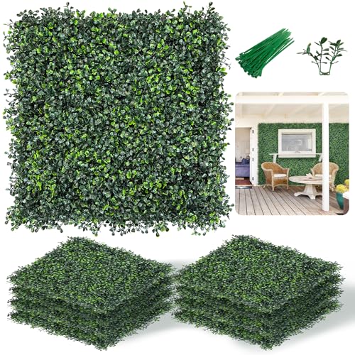 TTTM Artificial Boxwood Hedge Panels: 20"x20" 6 Pcs UV-Resistant Faux Green Ivy Leaves Grass Wall Fence for Indoor/Outdoor Privacy Screen, Wedding Backdrops, and Home Greenery Wall Decor - size: 20"X20"-6P