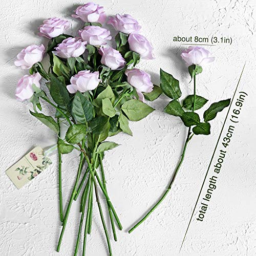 FiveSeasonStuff Real Touch Roses Artificial Flowers, Wedding Silk Flowers Bouquet & Floral Arrangement 12 Stems (Pale Lavender) - color: Pale Lavender