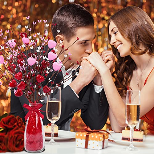 Valentine’s Day Gifts, Artificial Red Berry Flower Stems Heart Shaped Berry Picks 4 Pcs for Valentine’s Day, Mother’s Day Chrismas, Wedding, Propose(NO VASE) - color: Pink and Red