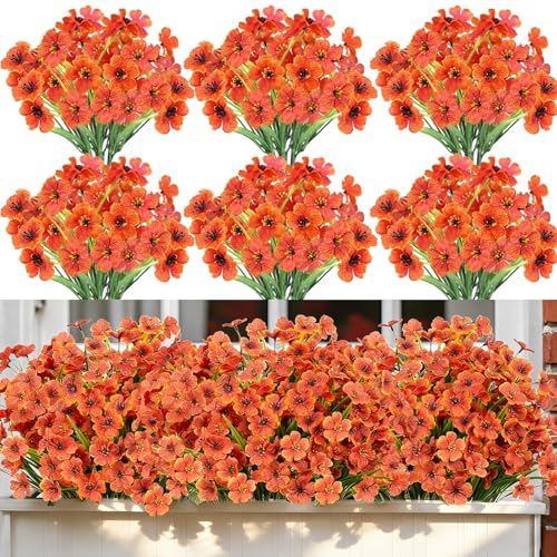 Nepfaivy Artificial Flowers for Outdoors Orange - 24 Bundles UV-Resistant Fake Flowers No Fade for Outside, Realistic Plastic Plants and Faux Silk Flowers for Planters, Front Porch, Garden Decoration - color: Orange