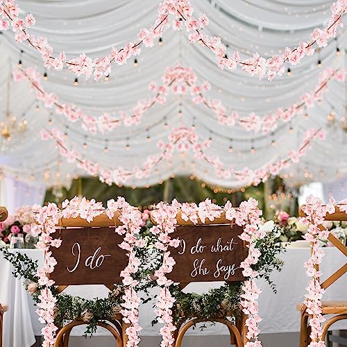 Sggvecsy Cherry Blossom Garland Artificial Cherry Flower Vines 6 Pack Hanging Silk Flowers Garland for Home Wedding Garden Party Arch Office Decor (Pink) - color: Pink, size: 6pcs