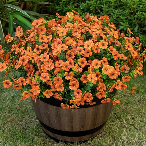 Lnoicy 20 Bundles Artificial Flowers for Outdoor Fake Plants for Spring Decoration,Faux Eucalyptus Flowers for Planter UV Resistant Lifelike for Home Porch Garden（Orange） - color: Orange