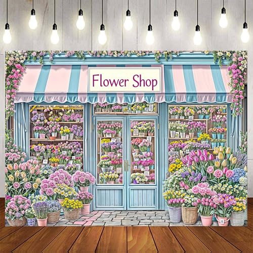 6 x 4 ft Spring Flower Shop Backdrop Flowers Shops Pink Floral Photoshoot Background Flowers Floral Wall Tea Party Decorations Backdrop for Photography Decor Banner, Photographic Studio Photo Prop - color: Flower Shop, size: 6X4FT