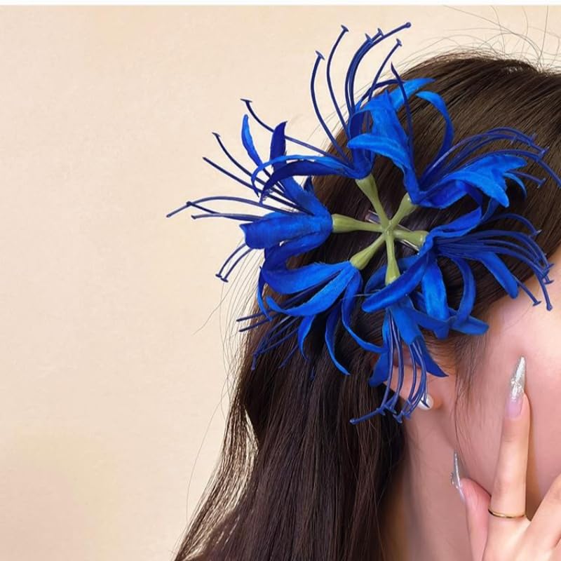 9Pcs Silk Spider Plant Fake Flowers Heads,Artificial Flowers Spider Silk Flowers for Crafts,Fake Flowers Bulk,Artificial Flowers for Cake Decoration Wedding Party Birthday Home Décor(Blue) - color: Blue