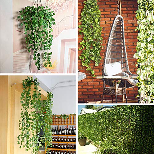 84 feet Artificial Vines Greenery Garland Fake Hanging Leaves Faux Foliage Plants for Wedding Party Garden Home Kitchen Office Wall Decorations (Watermelon/12 Strands) - color: Watermelon/12 Strands
