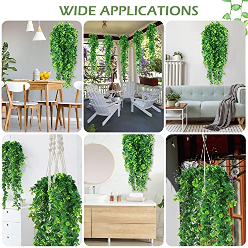 Hoteam 12 Pcs Artificial Hanging Plants 32 Inch Fake Ivy Vines with Fake Leaves Patio Artificial Plants Greenery for Living Room Indoor Outdoor Wall, No Basket (Eucalyptus) - color: Eucalyptus