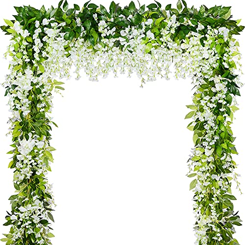 Wisteria Garland 5pack 33Ft Artificial Fake Wisteria Vine Hanging Flowers Fake Vines Plants - color: Milky White