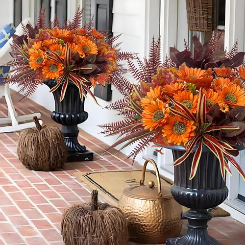 Fall Artificial Sunflowers Flowers Faux Plants for Outdoor Planters, Fake Silk Realistic Greenery Bushes Look Real UV Resistant for Outside Porch Pot Decor, 12 Bundles - color: Fall Multicolor