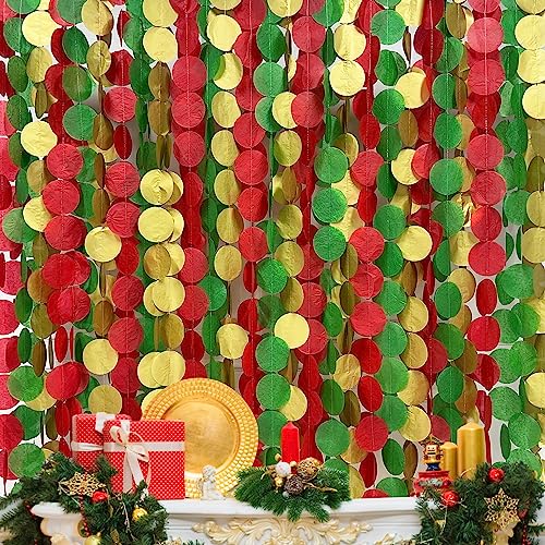192Ft Christmas Party Decorations Red Green Metallic Gold Tissue Paper Big Polka Dots Backdrop Streamer Circle Dots Hanging Garland for Xmas Holiday Birthday Baby Shower Wedding Hen Party Supplies - color: Green Red Gold