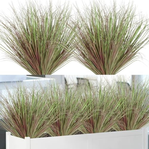 Betylifoy Artificial Grass Plants Outdoor 28 PCS Fake Wheat Grass UV Resistant Faux Shrubs Bushes Plant Purple Green Onion Grass Artificial Greenery Stems for Indoor Outdoor Office Home Decor - color: Purple