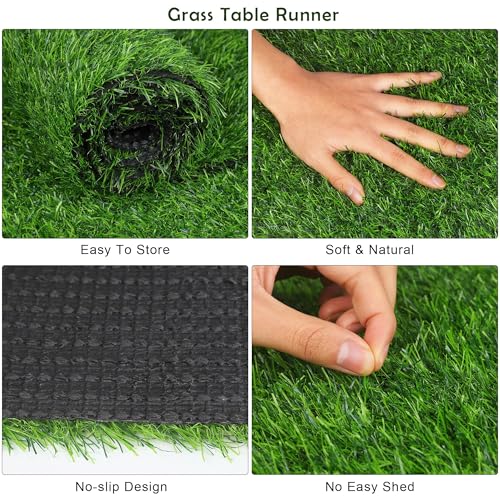 TURSTIN Artificial Grass Table Runner - 12 x 36 Inch Green Synthetic Grass Carpet Rug for Table Decorations, Spring, Summer, Wedding, Birthday Parties - size: 12 x 36 Inches