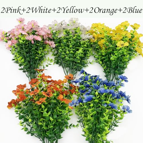 Outdoor Fake Flowers UV Resistant, No Fade and Weatherproof Silk Outdoor Artificial Flowers for Spring Porch Garden Patio Window Box ,Big savings on money & time,10 Bundles(Mix Red Purple Rosy) - color: 2(ye+bl+wh+pk+or)
