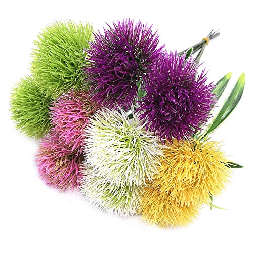 CATTREE Artificial Dandelion Flowers 5 Color x 2pcs Purple Pink White Green Yellow - Total 10 Pcs. Plastic Plants Shrubs Bushes Fake Grass Wedding Indoor Outdoor Home Garden Decoration Planter Filler - color: Single Branch Dandelion-5 Colors-10 Pcs