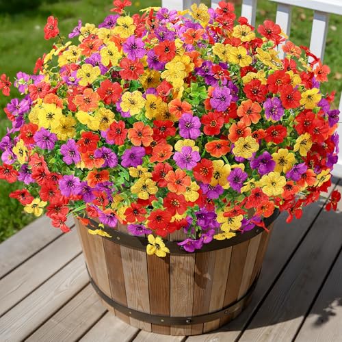 Alupssuc 24 Bundles Artificial Flowers for Outdoors Decoration, UV Resistant Silk Faux Floral Spring Summer Fake Plastic Plants Greenery for Outside Indoor Home Porch Window Box Decor, Mix 4 Colors - color: Red Purple Yellow Orange