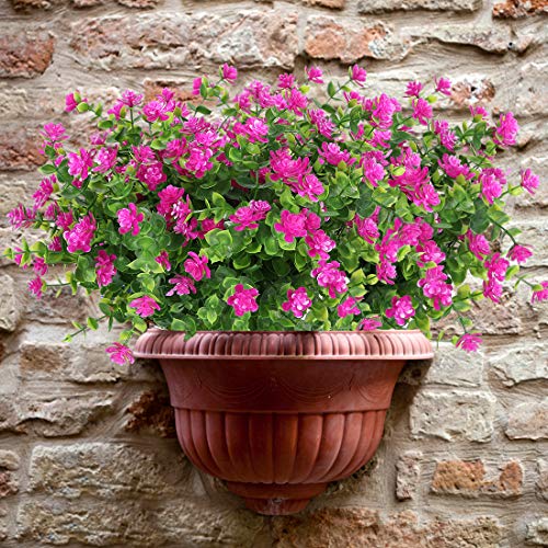 6 Bundles Artificial Flowers, Fake Artificial Greenery UV Resistant No Fade Faux Plastic Plants for Wedding Bridle Bouquet Indoor Outdoor Home Garden Kitchen Office Table Vase (Fuchsia) - color: Fuchsia