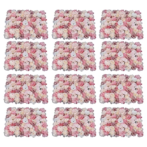 DNYSYSJ Flower Wall 12PCS 23.62"" x 15.75"" x 0.79"" Lifelike Pink & White Hydrangea Artificial Flowers Panel Silk Fabric Floral Wall Mat Rose Flower Wall Backdrop Decors, VUIFGBP4HRP04 - color: Gradient Pink & White, size: 12 pieces