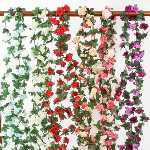 3PCS Artificial Flowers Spring Flower Garland 23.7FT Artificial Rose Vine Hanging Decoration for Wedding Wall Arch Party Backdrop (Orange) - color: Orange