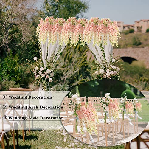 Dailisen 3 Strands 40'' Silk Blush Wisteria Artificial Flowers, Fake Wisteria Floral Hanging Plant Garland, for Home Decor, Party, Floor Vase, Balcony, Wedding Arrangement Decoration (Blush) - color: Blush