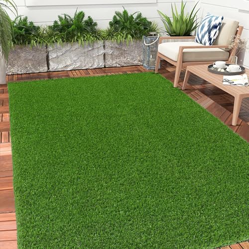 Bsmathom Artificial Grass Rug Indoor Outdoor Rug, 4x6Ft Artificial Grass Area Rug for Patio, Synthetic Artificial Grass Turf Fake Grass Rug with Drainage Holes for Balcony Garden Lawn Landscape - size: 4x6 Feet