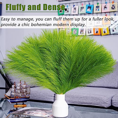 Faux Pampas Grass Decor - 10 Stems 17.7" Artificial Pampas Grass Bouquet Small Pompas Floral Arrangement and Vase Filler for Boho Home Wedding Mothers Day Decoration（Green） - color: Grass Green