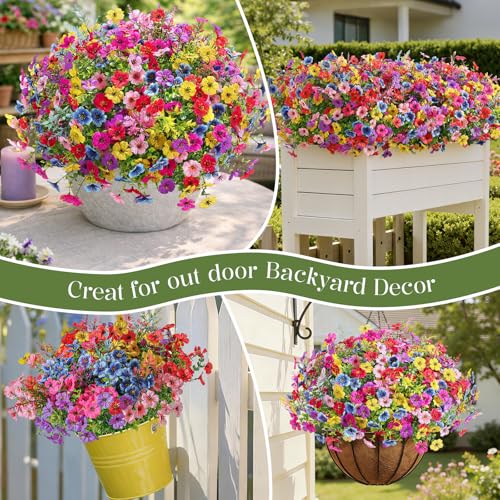 SHareconn 24 Bundles Artificial Flowers for Outdoors Decoration, Faux Plants Fake Silk Colorful Daisy Eucalyptus Lavender, UV Resistant for Outside Home indoor Spring Decor,RedRosyPurpleBlueYellowPink - color: Redrosypurpleblueyellowpink