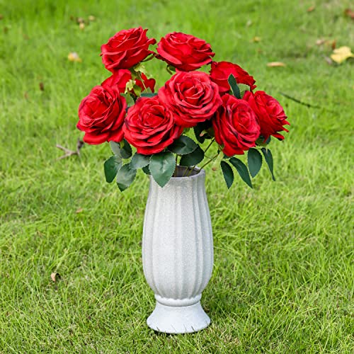 Cemetery Vase with Metal Spike for Artificial Flower Grave Decorations | Cemetery vases for grave，Flower holder for cemetery，Cemetery decorations for grave - color: Grey Granite