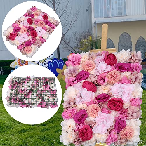 6 Pcs Flower Wall Panel Floral Backdrop, Artificial Flower Wall Backdrop Faux Flower Panel, Flower Wall Decor 23.6" X 15.7" Silk Rose Wall for Wedding, Party, Nursery, Baby Girl Room, Home Decor - color: Fuchsia
