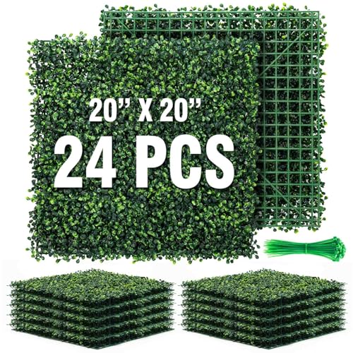 KASZOO 24 Pack 20"x20" Grass Wall Panels - Artificial Boxwood Panels for Greenery Wall Backdrop, Faux Greenery for Indoor Outdoor Decor, Garden Fence, Wedding, Privacy Screen, 66 Sq. Ft. Coverage - size: 24 Pack, 20in x 20in