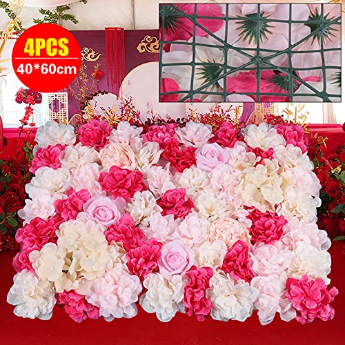 16"x 24" Artificial Flower Wall Panels,Flower Wall Mat Silk Flower Panels for Outdoor Garden Backyard Fence Fence Privacy Screen and Indoor Wall Decor (4Pcs Rose Red+ Pink+ Light Yellow) - color: 4Pcs Rose Red+ Pink+ Light Yellow