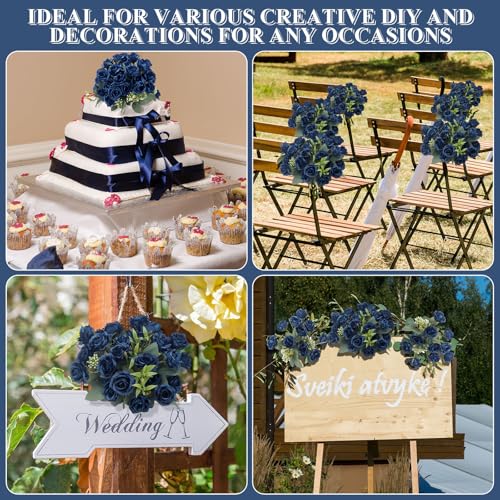 Zeyune 16 Bunches 12 Inch Artificial Mini Rose Bouquet 160 Heads Bridal Flower Bouquets Fake Silk Rose Bulk for Valentine's Day Wedding Bridal Shower Home Office Garden(Dark Blue) - color: Dark Blue