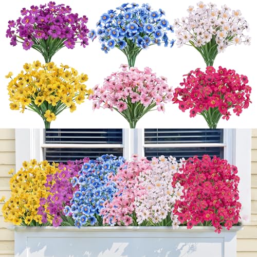 Bassion 24 Bundles Artificial Flowers for Outdoors Decoration, UV Resistant Mixed Color Silk Fake Faux Flowers Artificial Plants for Hanging Basket Outside Window Box Porch Garden Home Decor - color: Multi Color