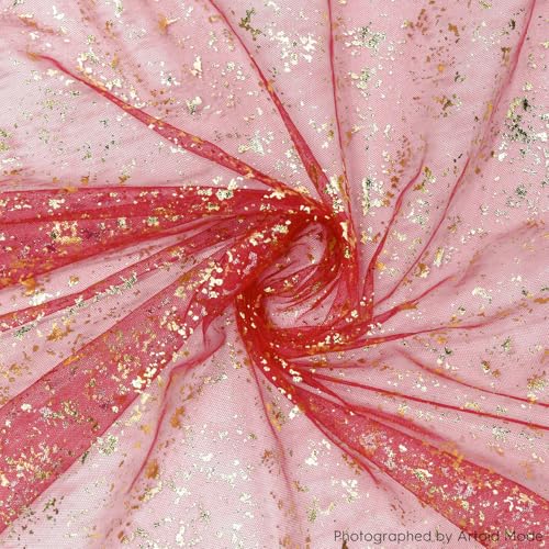 Artoid Mode Red Gold Gauze Table Runner 120 Inch 10FT, Glitter Metallic Foil Sheer Dining Wedding Anniversary Holiday Table Decor for Home Party - color: Red, size: 28" x 120"