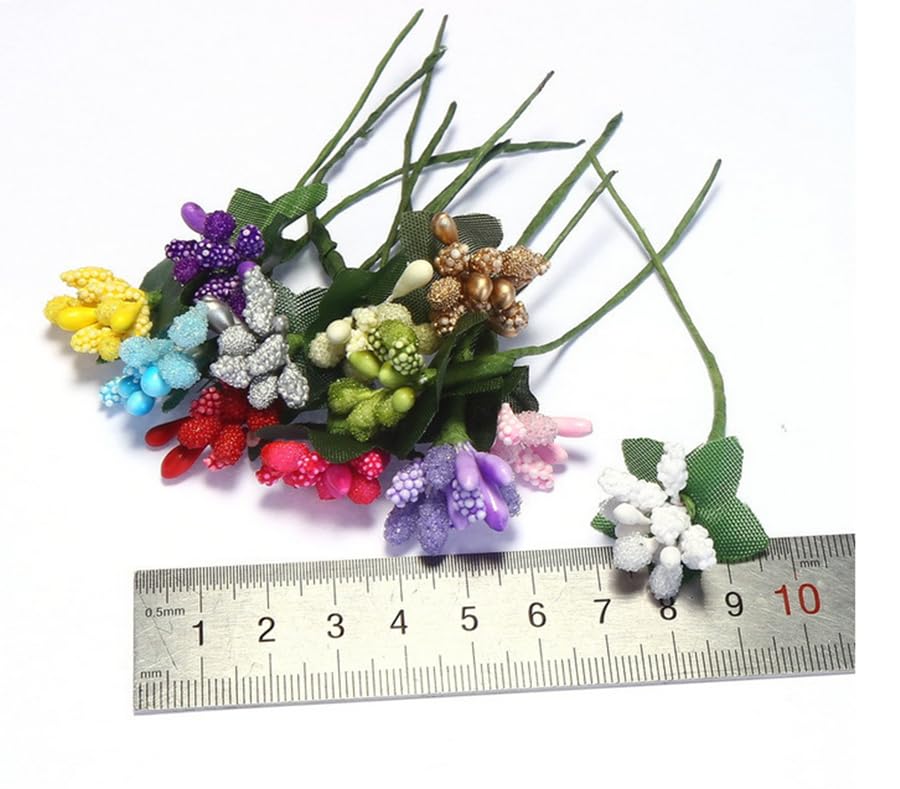 144pcs Artificial Mini Orange Flower Stamen Pistil and Soft Stem,20mm Tiny Berry for DIY Make Bridal Hair Clips,Cake Top,Wrist Corsage Boutonniere,Candle Rings Wreath Bracelet Flower - color: Orange