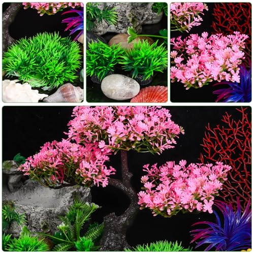 PartyKindom Artificial Aquarium Plants Realistic Fish Tank Decorations Set for Turtle Tanks Plastic Aquarium Decor with Soft Swaying Water Plants 11.41X9.44X4.33 in Underwater Landscape