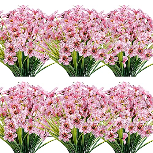 JEMONG 20 Bundles Artificial Flowers Outdoor UV Resistant Fake Flowers No Fade Faux Plastic Plants Garden Porch Window Box Decorating(Pink)… - color: Pink, size: 20Bundles
