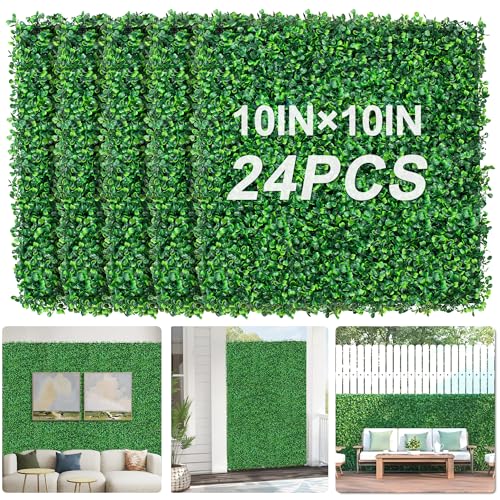 Grass Wall Panels 10" X 10" (24Pcs) Greenery Backdrop, Artificial Green Grass Backdrop Boxwood Panels, Greenery Wall Decor Indoor, Privacy Hedge Screen for Outdoor Garden, Patio Decor - size: 10X10inch-24pcs