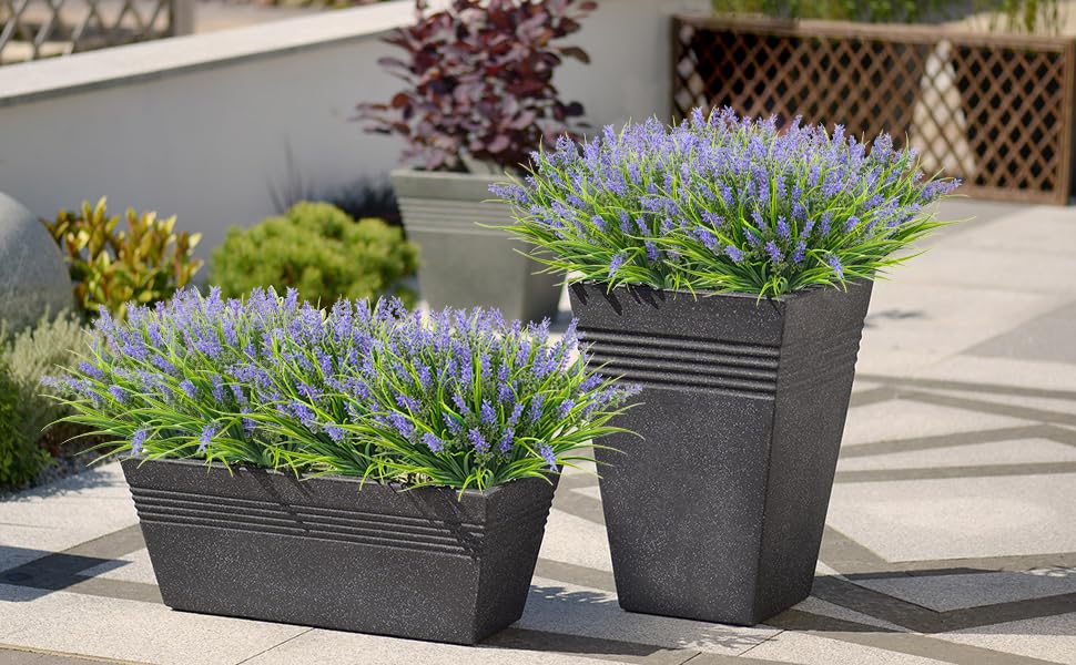 obbsie 36 Bundles Artificial Plants Outdoor, 18.2" UV Resistant Faux Monkey Grass Greenery Stems No Fade Faux Plastic Flowers Shrubs for Home Weddings Garden Porch Front Patio Office Decor - Purple - color: Purple, size: 36 Pcs