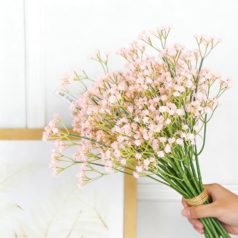 10 Pcs Babys Breath Light Pink Artificial Flowers, Real Touch Gypsophila Fake Flowers for Wedding, Home Decor, Vase Filler, Table Centerpieces, Party Decorations - color: 10pcs Light Pink