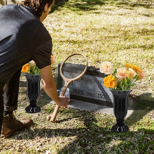 2 Pack Cemetery Vase for Grave Decorations with Metal Spike, Ceramics Cemetery Vase Decorations for Grave, Memorial Grave Markers, Graveside Decor Sign for Grave Outdoor Yard Lawn - size: 2 Pack